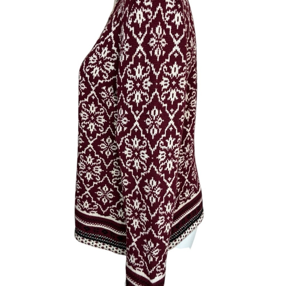 Appleseed's Maroon and White Fair Isle Zip Up Cardigan- PM - Picture 3 of 13
